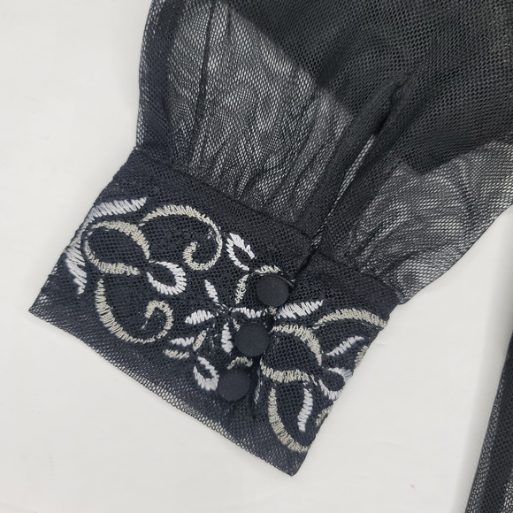 White House Black Market Embroidered Mesh Top Black Size Small - Picture 8 of 12